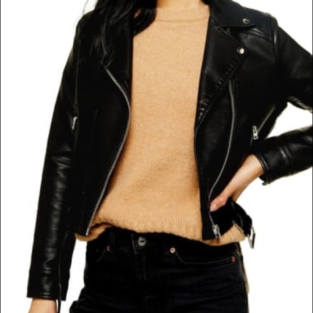Topshop “Kota Crop Faux Leather Moto Jacket”